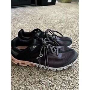 On Cloud Womens Running Shoes Cloudflow Black Pink Low Top Lace Up Mesh 9.5M